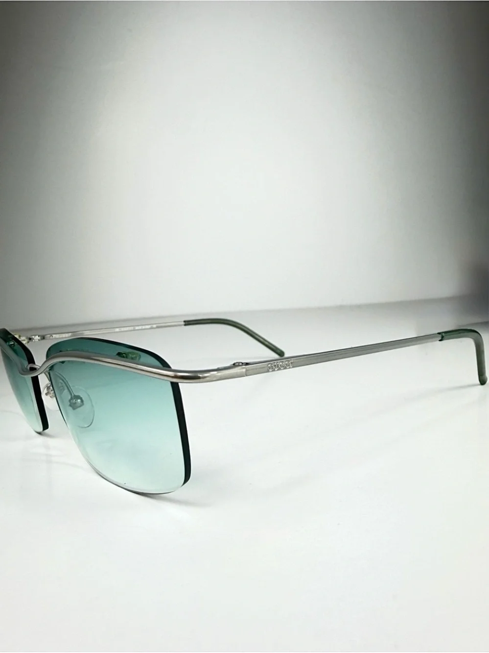 Gucci DeadStock Tom Ford Y2K Rimless Sunglasses GG 1654 T5T Teal Brow Bar Set